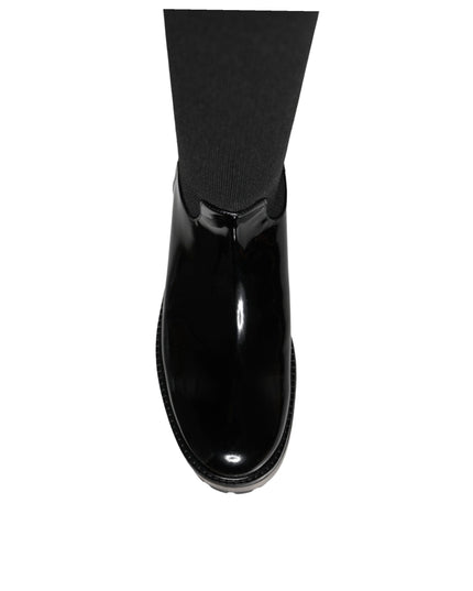 Dolce & Gabbana Black Leather Jersey Knee High Boots Shoes