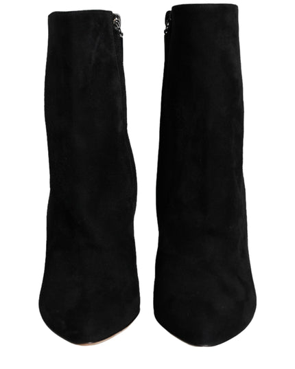 Dolce & Gabbana Black Suede Leather Mid Calf Boots Shoes