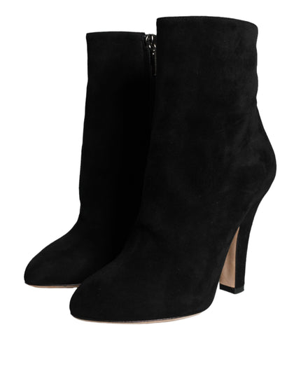 Dolce & Gabbana Black Suede Leather Mid Calf Boots Shoes