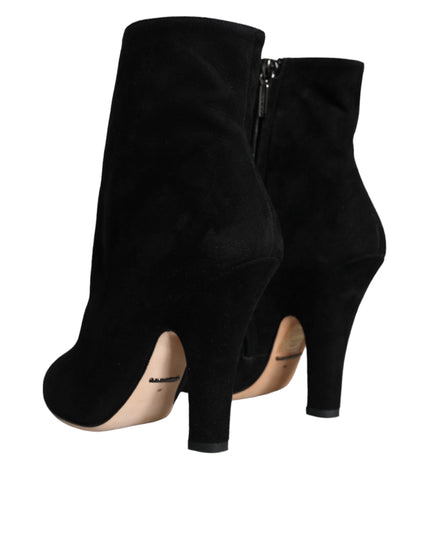 Dolce & Gabbana Black Suede Leather Mid Calf Boots Shoes