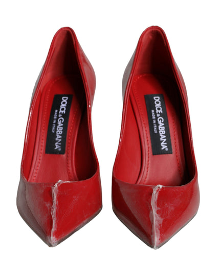 Dolce & Gabbana Red Patent Leather Faux Pearl Heels Pumps Shoes