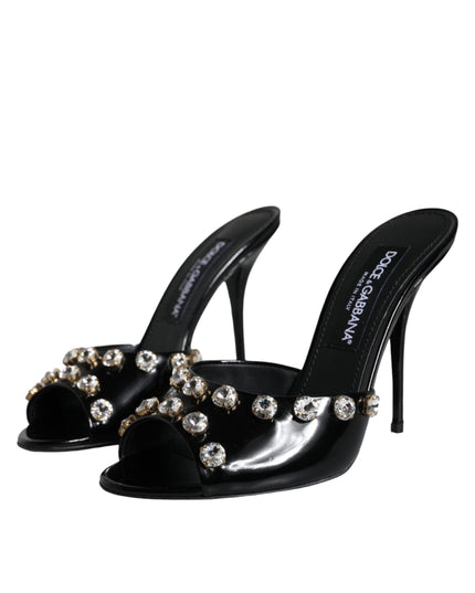Dolce & Gabbana Black Crystal Heels Keira Sandals Shoes