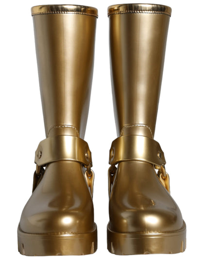 Dolce & Gabbana Metallic Gold Rubber PVC Rain Boots Shoes