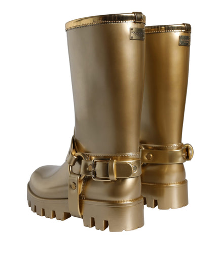 Dolce & Gabbana Metallic Gold Rubber PVC Rain Boots Shoes