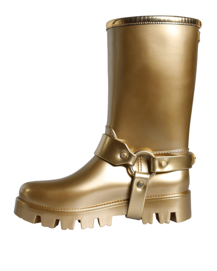 Dolce & Gabbana Metallic Gold Rubber PVC Rain Boots Shoes