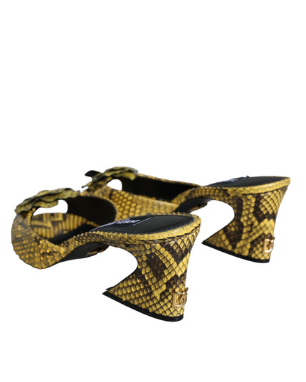 Dolce & Gabbana Yellow Leather Block Heels Slides Shoes