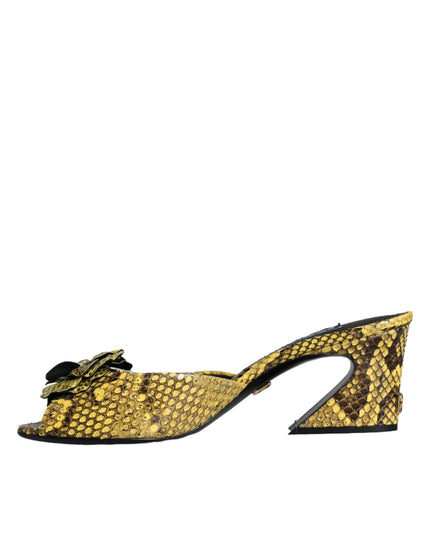 Dolce & Gabbana Yellow Leather Block Heels Slides Shoes