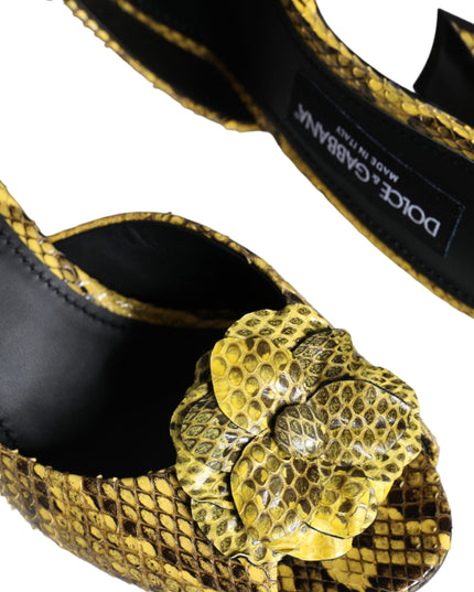 Dolce & Gabbana Yellow Leather Block Heels Slides Shoes