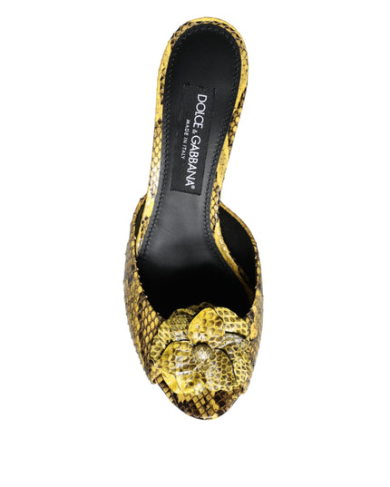 Dolce & Gabbana Yellow Leather Block Heels Slides Shoes
