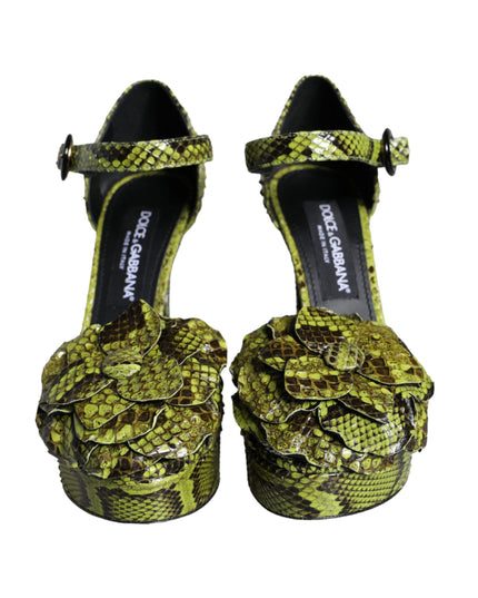 Dolce & Gabbana Green Exotic Leather Ankle Strap Heels Sandals Shoes