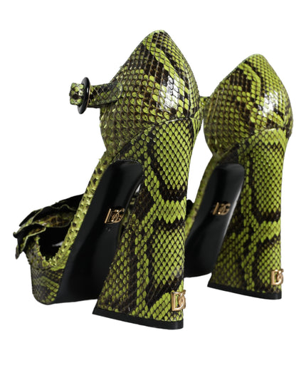 Dolce & Gabbana Green Exotic Leather Ankle Strap Heels Sandals Shoes