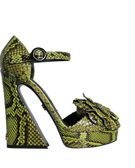 Dolce & Gabbana Green Exotic Leather Ankle Strap Heels Sandals Shoes