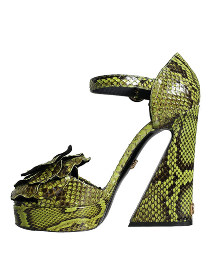 Dolce & Gabbana Green Exotic Leather Ankle Strap Heels Sandals Shoes