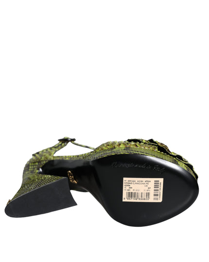 Dolce & Gabbana Green Exotic Leather Ankle Strap Heels Sandals Shoes