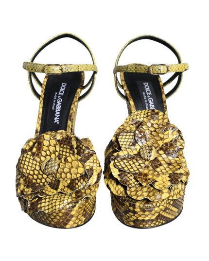 Dolce & Gabbana Yellow Exotic Leather Ankle Strap Heels Sandals Shoes
