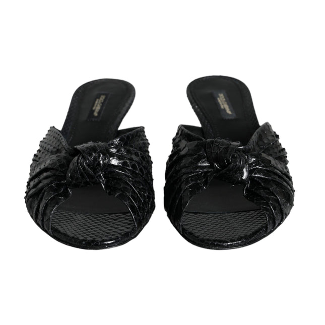 Dolce & Gabbana Black Leather Heels Slides Sandals Shoes