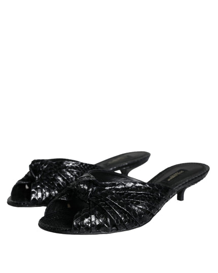 Dolce & Gabbana Black Leather Heels Slides Sandals Shoes