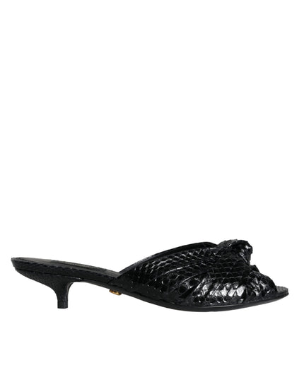 Dolce & Gabbana Black Leather Heels Slides Sandals Shoes