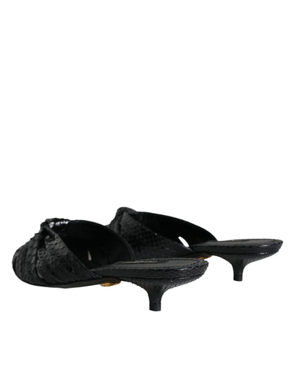 Dolce & Gabbana Black Leather Heels Slides Sandals Shoes