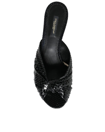 Dolce & Gabbana Black Leather Heels Slides Sandals Shoes