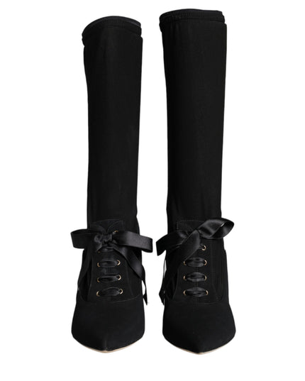 Dolce & Gabbana Black Stiletto Heels Mid Calf Boots Shoes