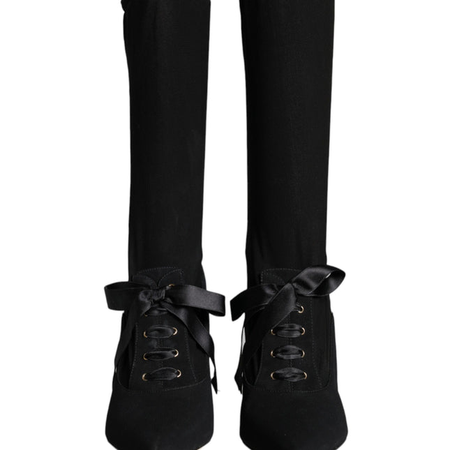 Dolce & Gabbana Black Stiletto Heels Mid Calf Boots Shoes