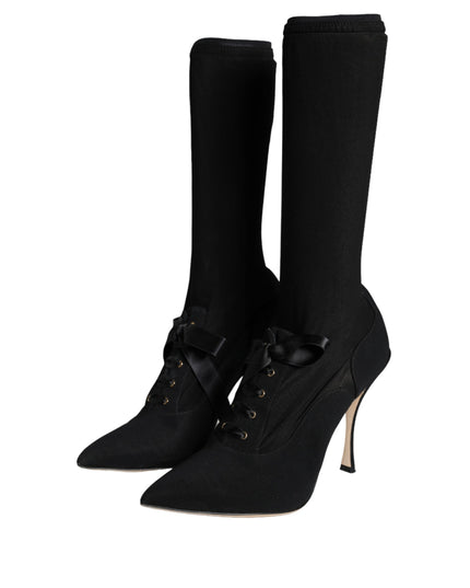 Dolce & Gabbana Black Stiletto Heels Mid Calf Boots Shoes