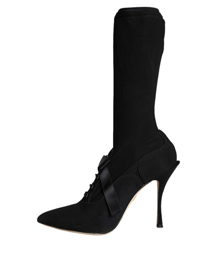 Dolce & Gabbana Black Stiletto Heels Mid Calf Boots Shoes