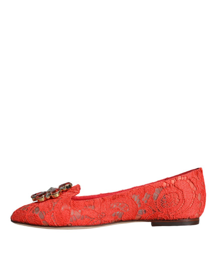 Dolce & Gabbana Coral Lace Crystal Ballet Flats Loafers Shoes