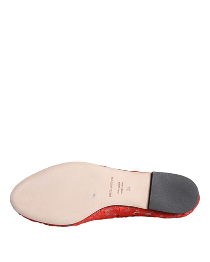 Dolce & Gabbana Coral Lace Crystal Ballet Flats Loafers Shoes