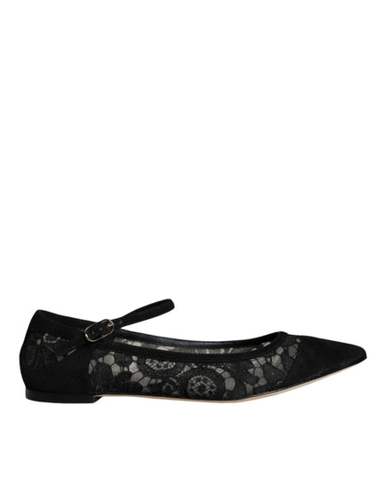 Dolce & Gabbana Black Taormina Lace Bellucci Flats Shoes
