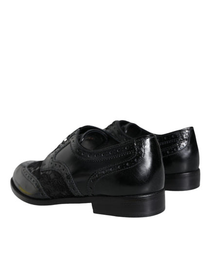 Dolce & Gabbana Black Leather Floral Lace Dress Formal Shoes