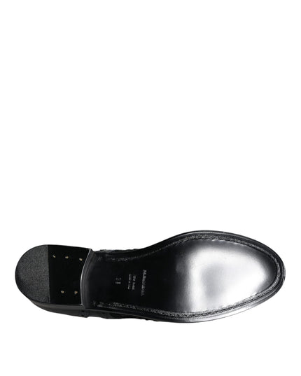 Dolce & Gabbana Black Leather Floral Lace Dress Formal Shoes