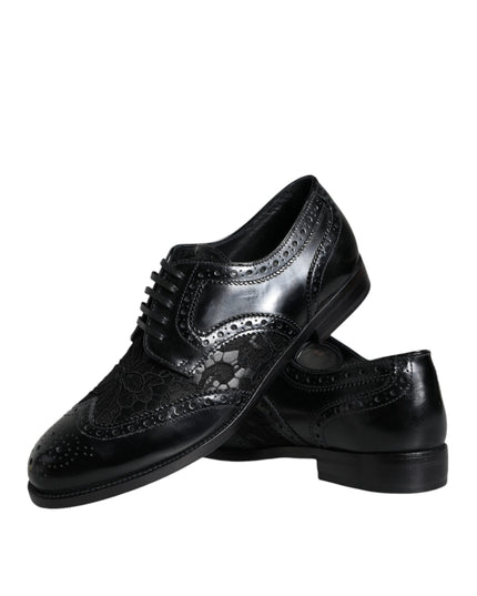 Dolce & Gabbana Black Leather Floral Lace Dress Formal Shoes