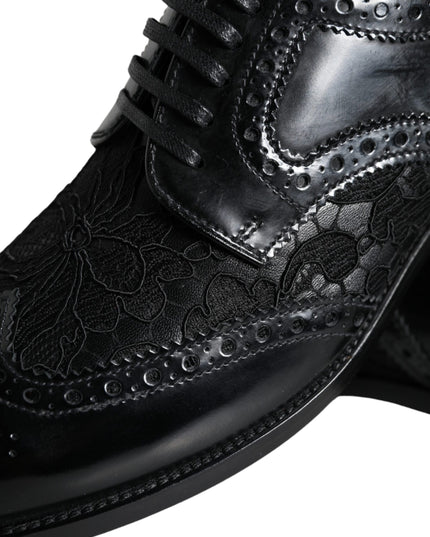 Dolce & Gabbana Black Leather Floral Lace Dress Formal Shoes