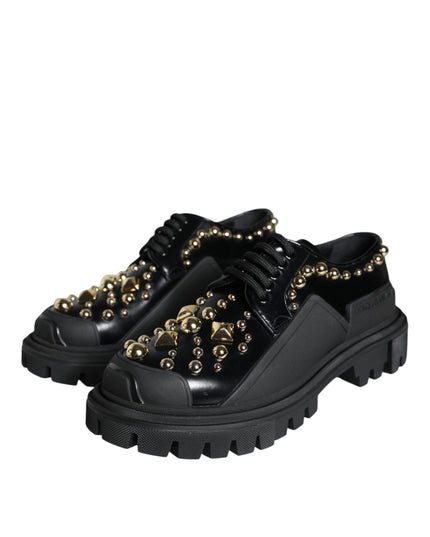 Dolce & Gabbana Black Leather Trekking Derby Embellished Shoes