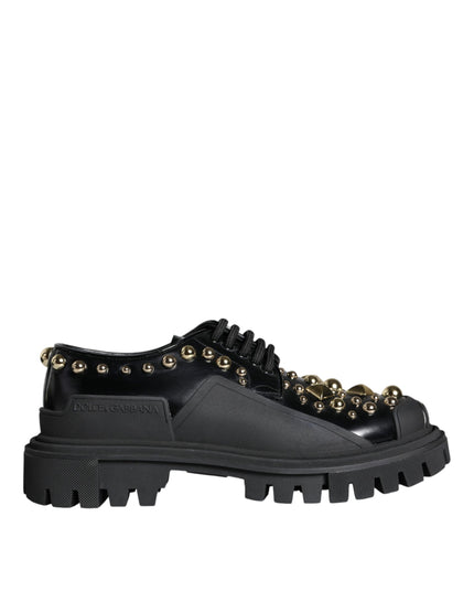 Dolce & Gabbana Black Leather Trekking Derby Embellished Shoes