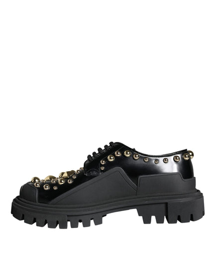 Dolce & Gabbana Black Leather Trekking Derby Embellished Shoes