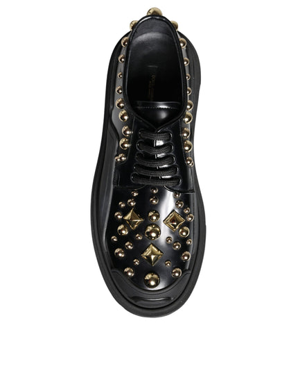 Dolce & Gabbana Black Leather Trekking Derby Embellished Shoes