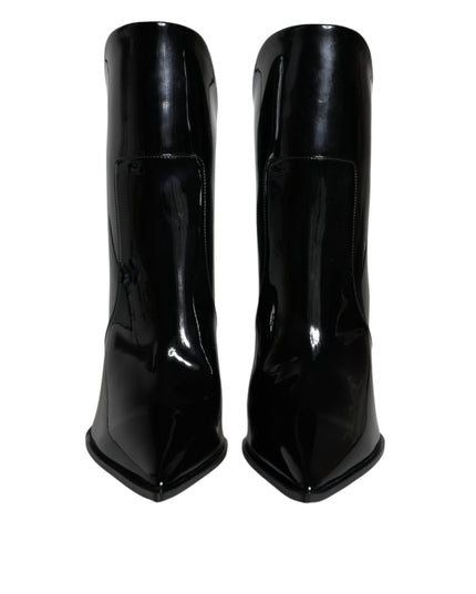 Dolce & Gabbana Black Patent Leather Pointed Ankle Boots Shoes