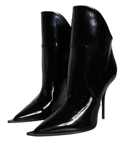 Dolce & Gabbana Black Patent Leather Pointed Ankle Boots Shoes