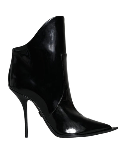 Dolce & Gabbana Black Patent Leather Pointed Ankle Boots Shoes
