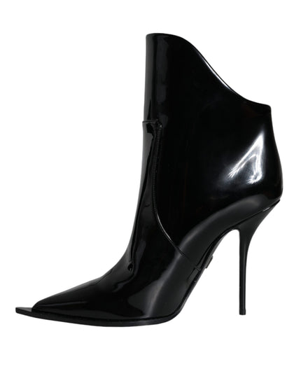 Dolce & Gabbana Black Patent Leather Pointed Ankle Boots Shoes