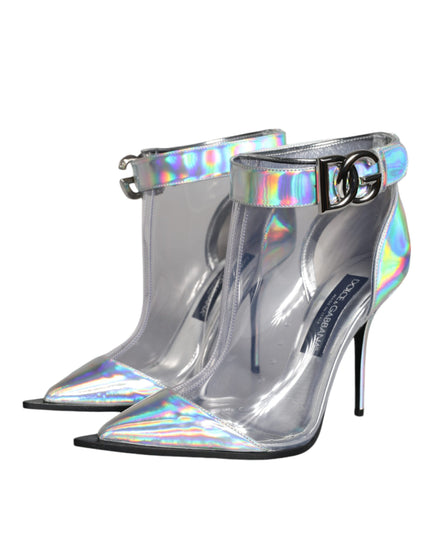Dolce & Gabbana Silver Iridescent PVC Pointed Short Boots Shoes