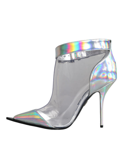 Dolce & Gabbana Silver Iridescent PVC Pointed Short Boots Shoes