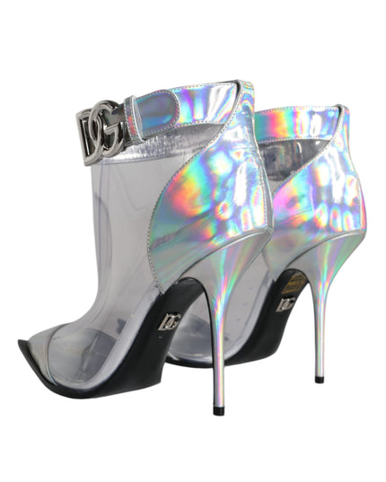 Dolce & Gabbana Silver Iridescent PVC Pointed Short Boots Shoes