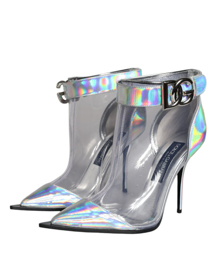 Dolce & Gabbana Silver Iridescent PVC Pointed Short Boots Shoes