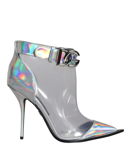 Dolce & Gabbana Silver Iridescent PVC Pointed Short Boots Shoes