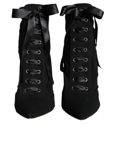 Dolce & Gabbana Black Jersey Stretch Ankle Booties Shoes