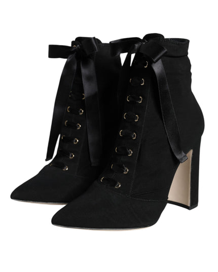 Dolce & Gabbana Black Jersey Stretch Ankle Booties Shoes